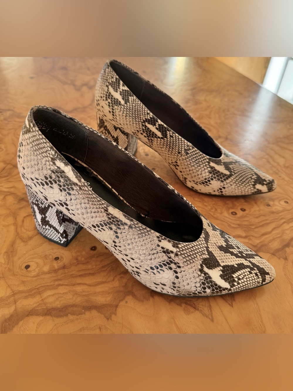 Seychelles Snake-Print Block Heel Pumps in Black and White